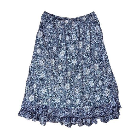 Briggs Petite Dresses & Skirts - Briggs Petite Floral Midi Skirt Womens PL Blue Cream Excellent Ruffle Hem Boho